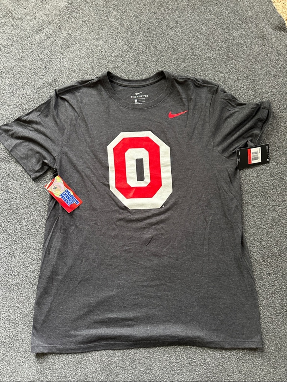 Nike Charcoal Short-Sleeve Tee with Red and White 'O' Graphic
